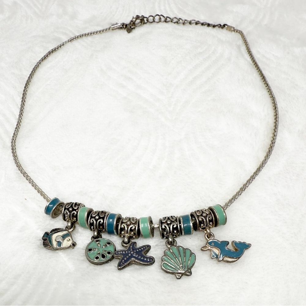 Cookie Lee Ocean Charm Necklace Seashell Dolphin Starfish Beachy Boho whimsical